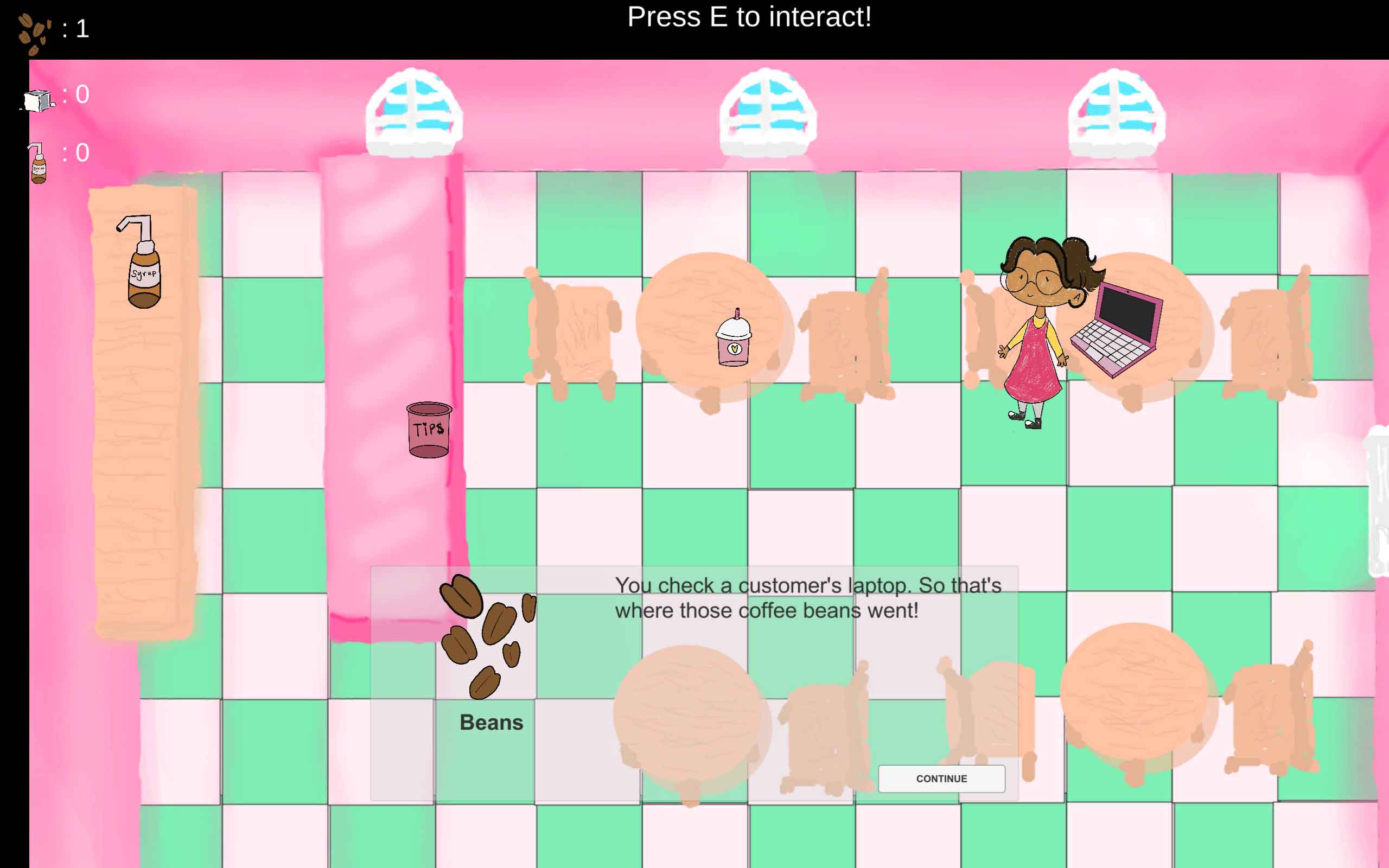A video showing dialogue in the cafe game