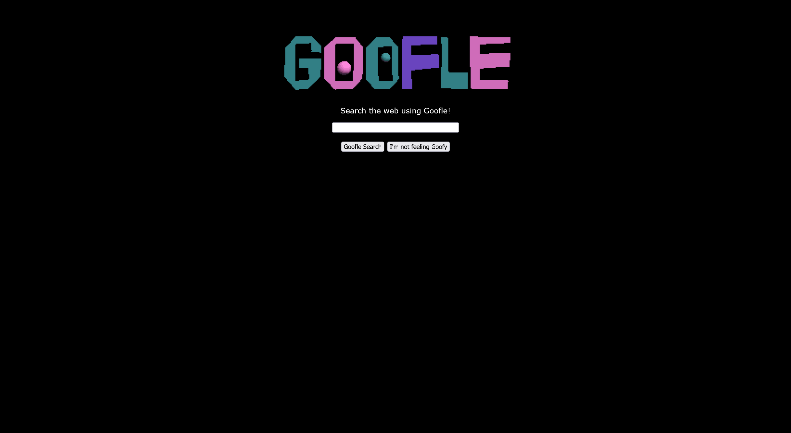 Goofle's search page