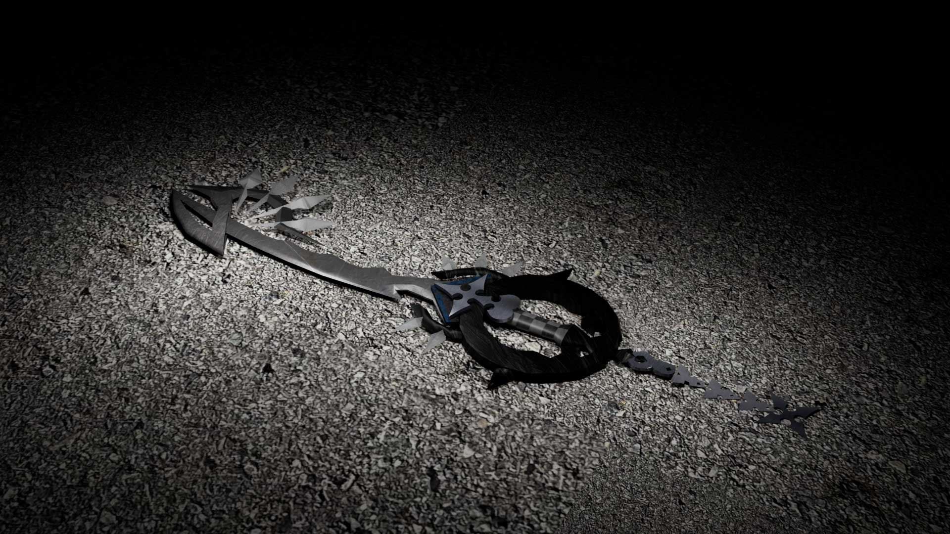 A Keyblade sat on a realistic road