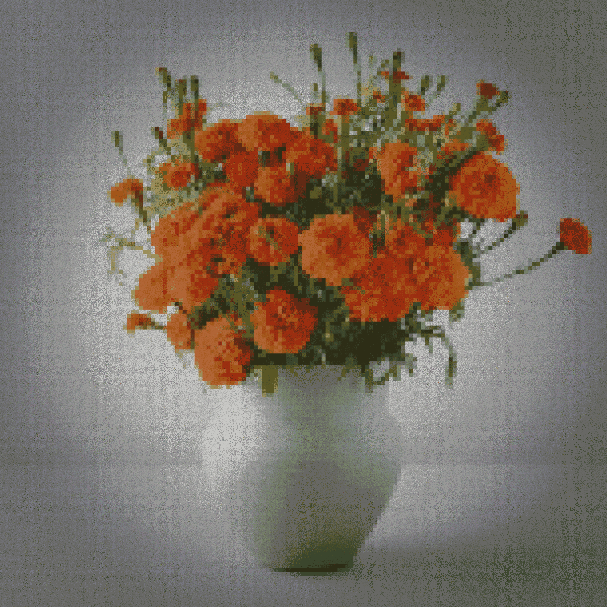 Pixelated marigolds in a pot