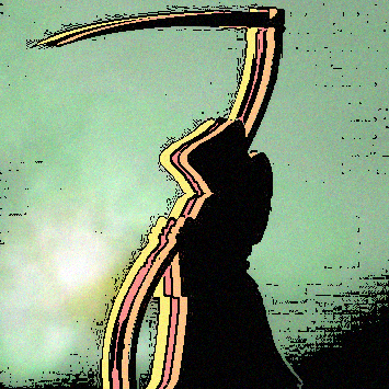 A disorted image of the Grim Reaper