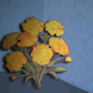 Pixelated marigolds in a dark corner