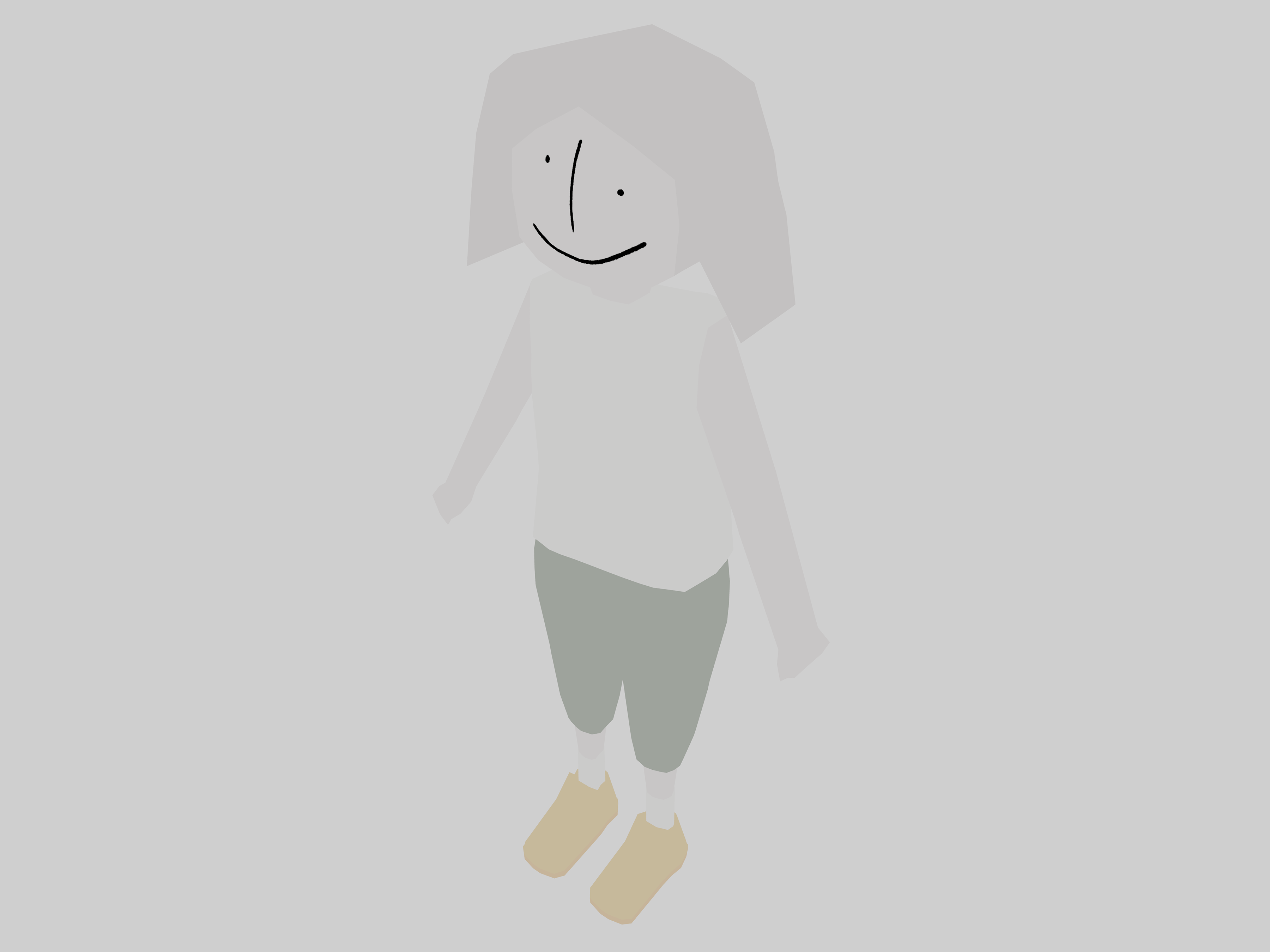 A 3D model of the girl with baggy pants