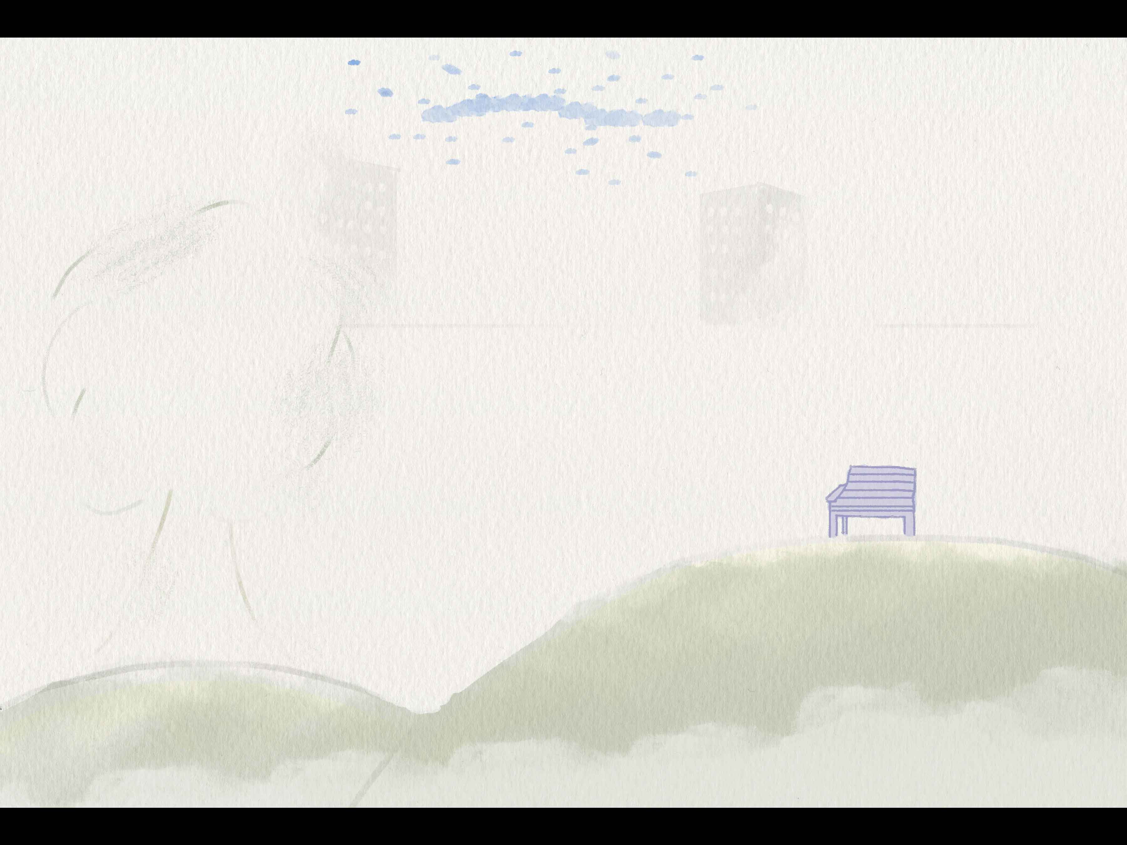 A fading environment with a purple bench